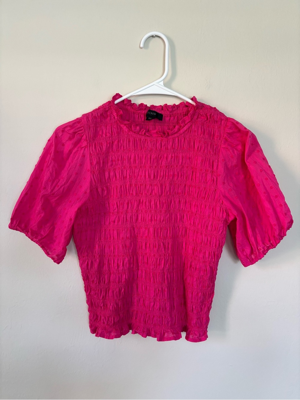 J.Crew Puff-sleeve Textured Voile Smocked Blouse Pink Top